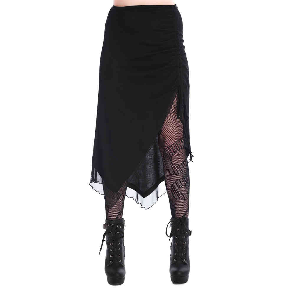 Banned - Umbra Mesh Ruched Rok - Zwart